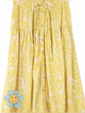 Universal Thread ~ Midi Skirt ~ Yellow ~Floral ~ Tie Elastic Waist ~ Buttons